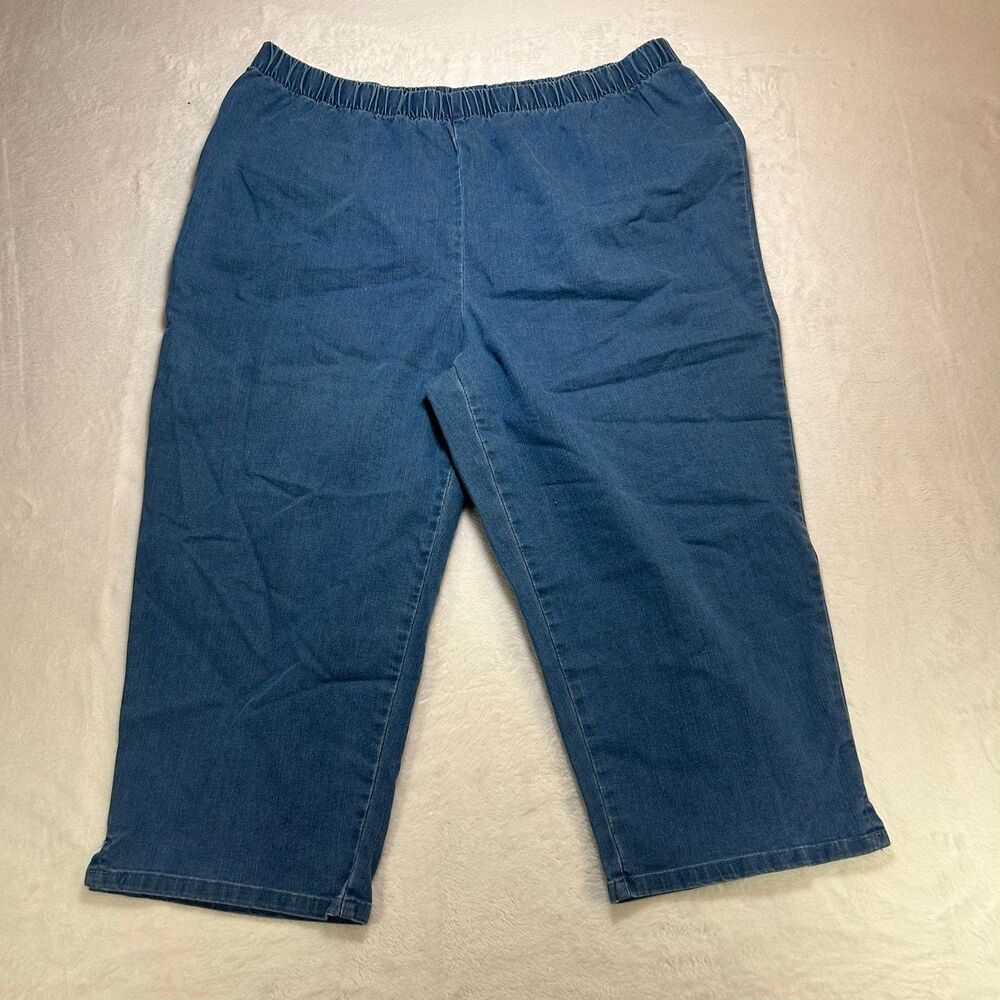 Denim 24/7 Women's Plus Size 22W Pull-On Denim Capri Pants Elastic Waist Blue